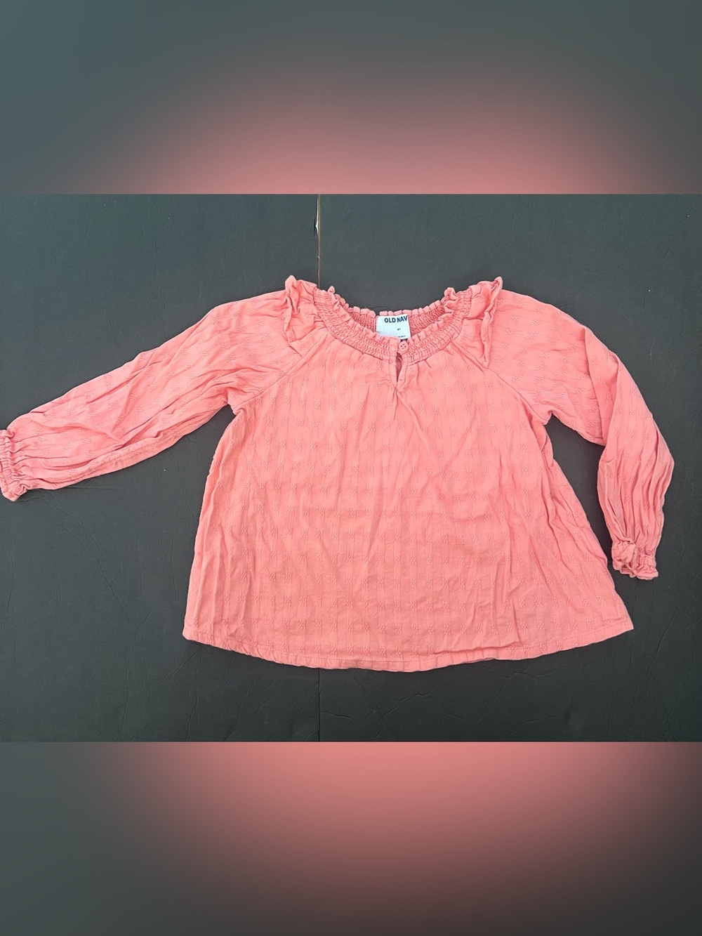 Old Navy 4T Girls' Coral long sleeves Ruffle Neck Top